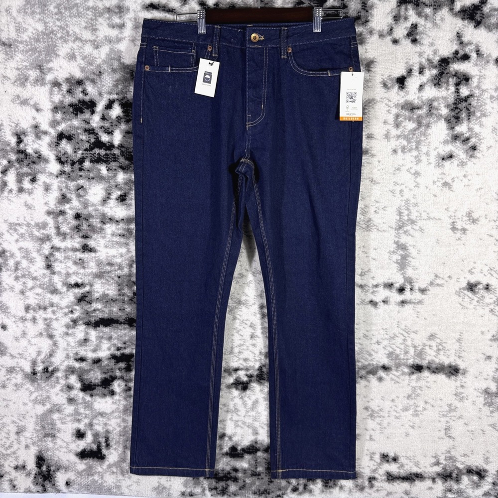 New Brixton Jeans Mens Size 34x32 Builders Dark Wash 5 Pocket Comfort Career